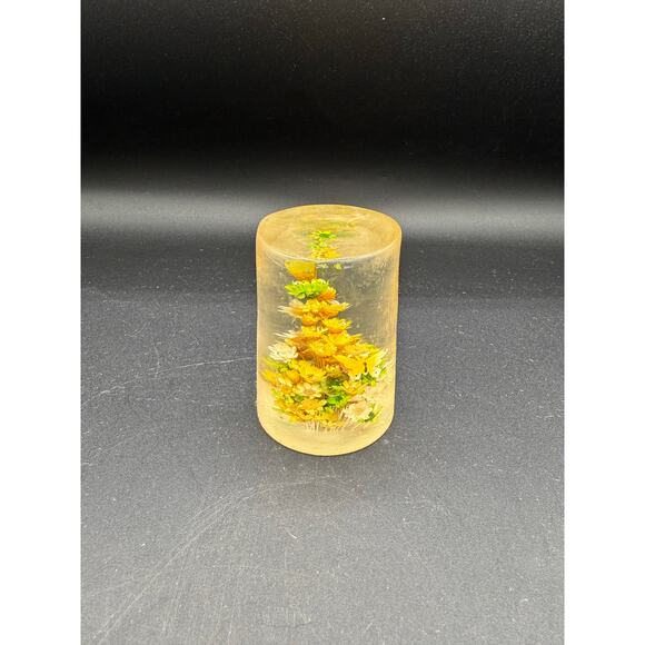 Retro Daisyglas Lucite Paperweight- Dried Flowers and small butterfly - Picture 1 of 8